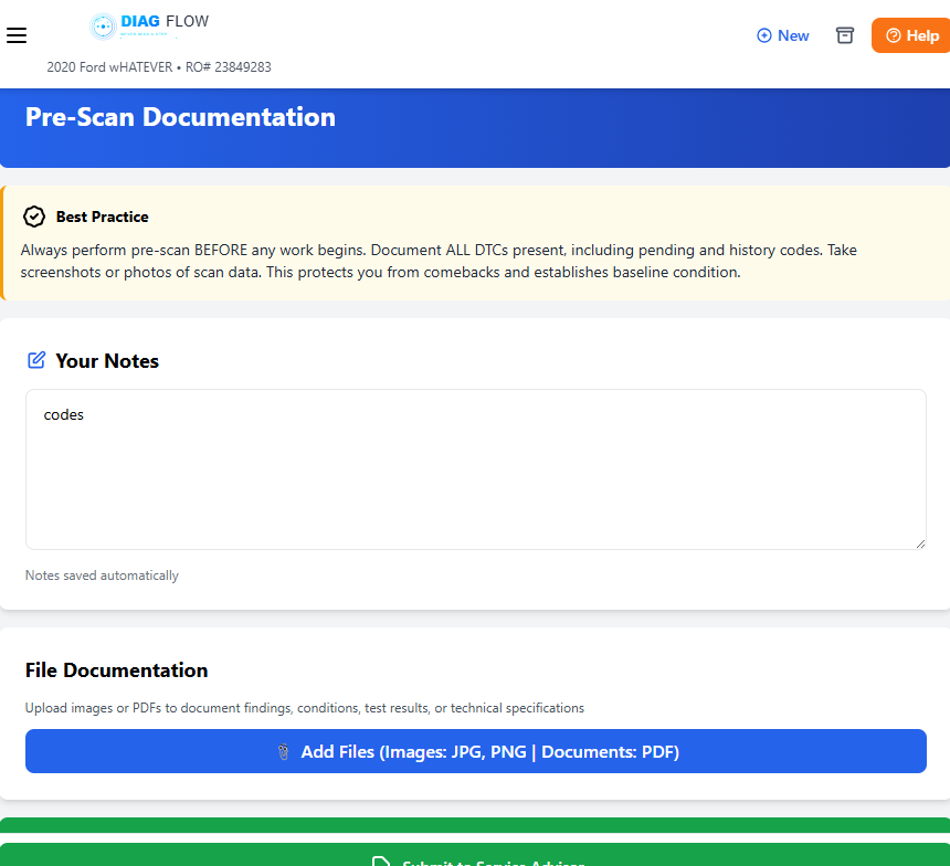 DiagFlow Step 1 - Vehicle Entry