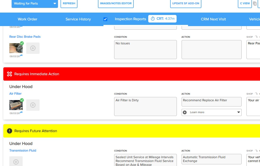 Red and Yellow inspection items